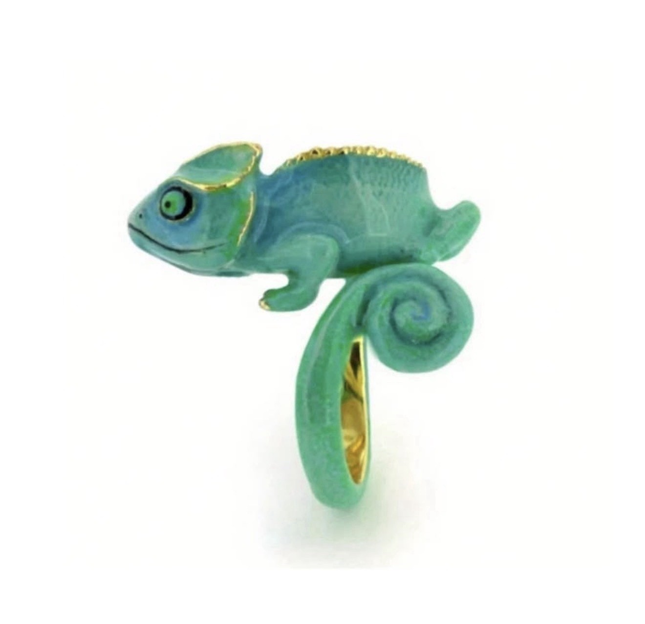 Chameleon Green Lizard Unique Enamel ring size 7.5 Gift Tropical Jewelry NEW