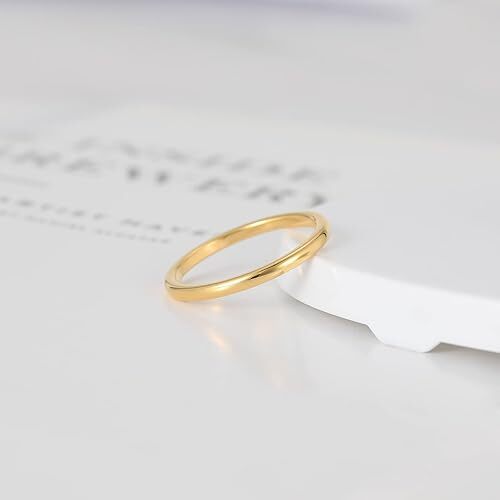 2mm Thin Fashion Band Ring for Women Gold Simple Polished Wedding Ring Comfort