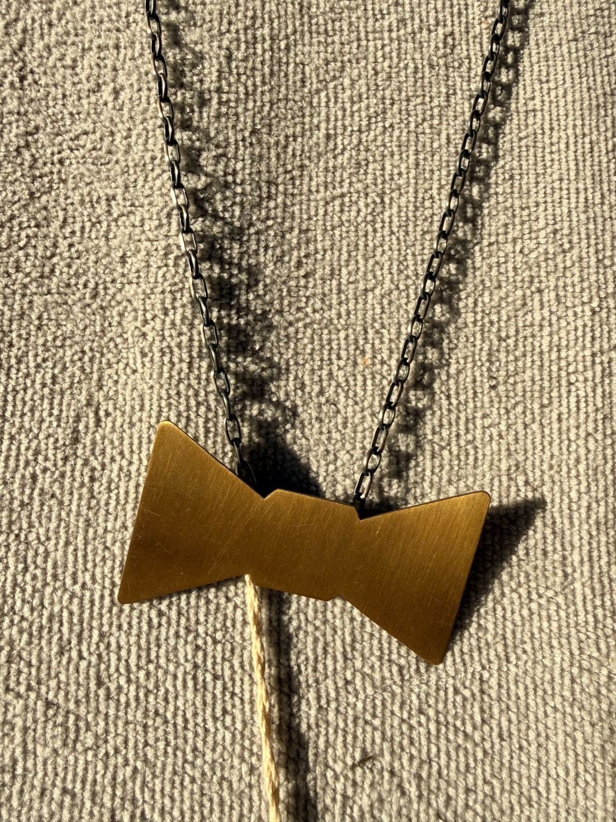 Long Orska Gold-Tone Bow Tie Statement Pandant w Chain Necklace MSRP $364