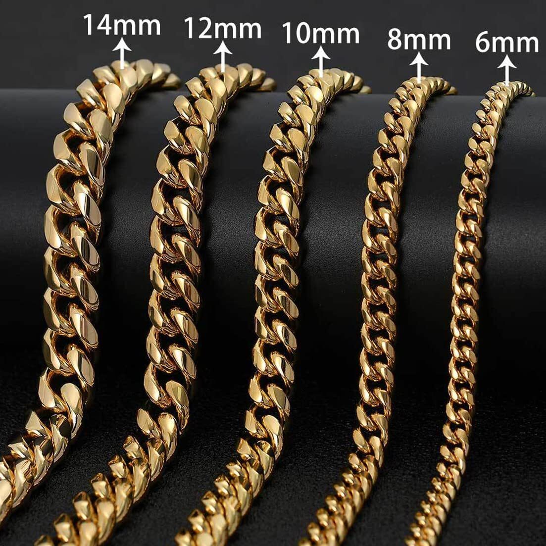 6-18mm Men’s 18K Gold Plated Stainless Steel Cuban Link Chain Necklace 7-40inch