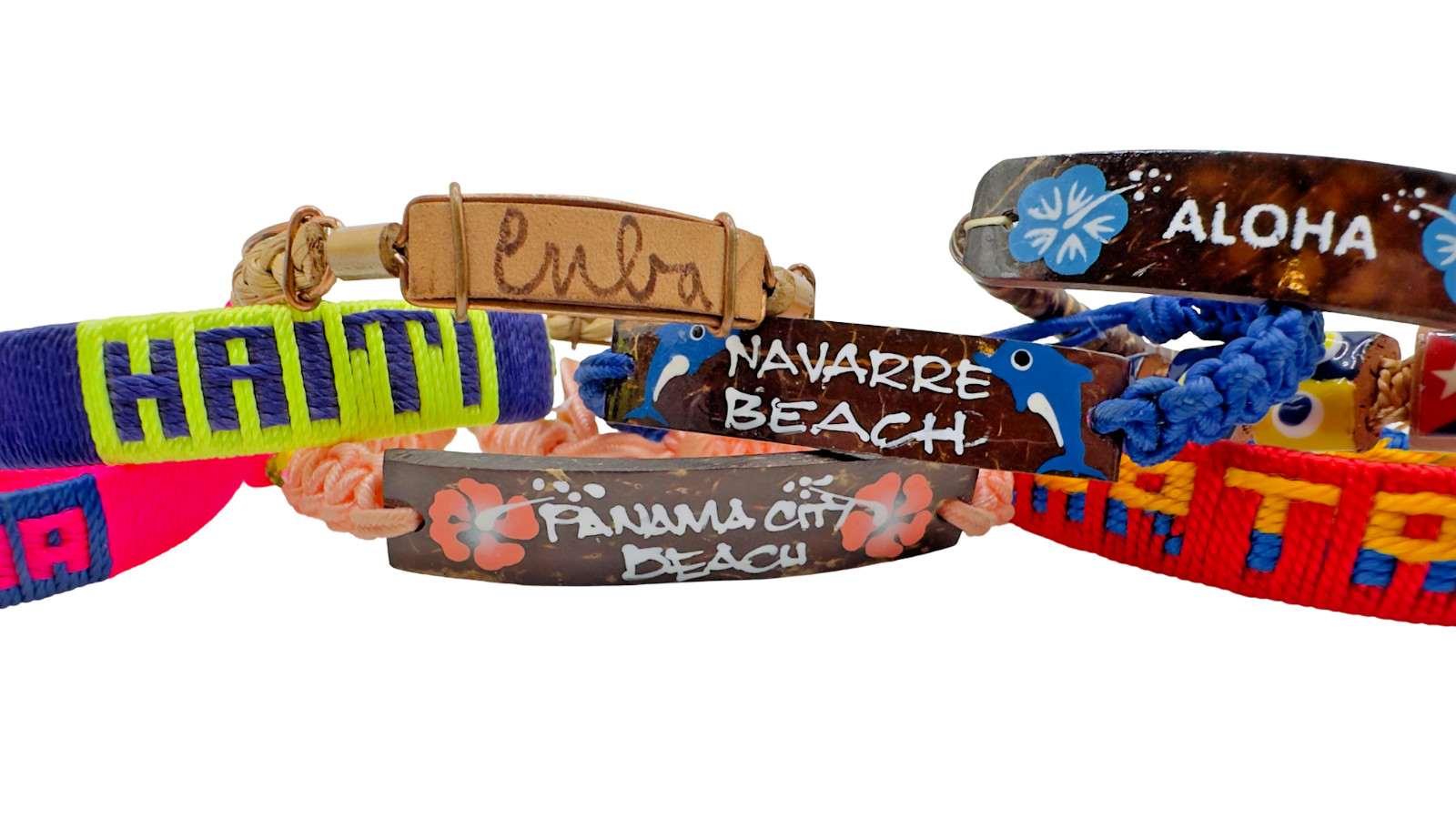 Lot 9 Handmade Travel Souvenir Bracelets Cuba Haiti Nicaragua Aloha Beach Vtg