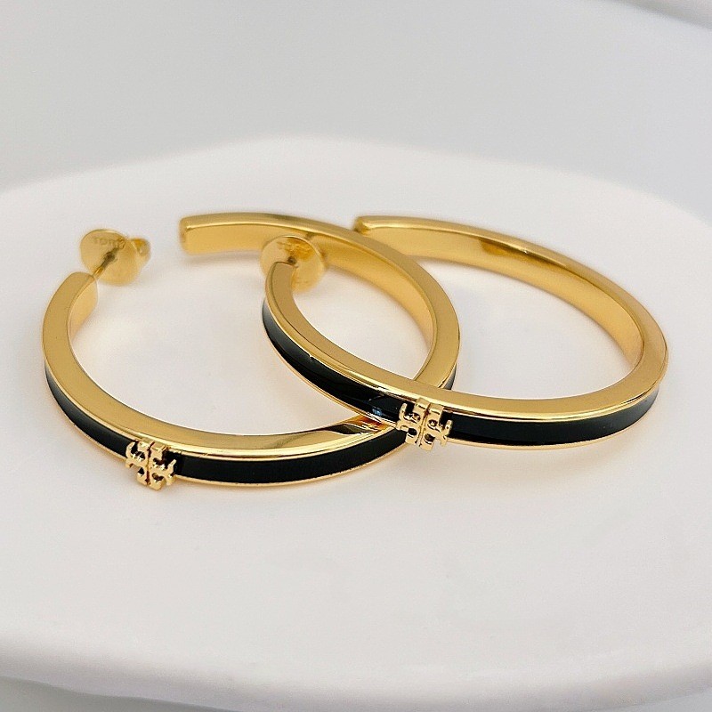⚫️✨ Tory Burch Hoop Earrings | Black & Gold