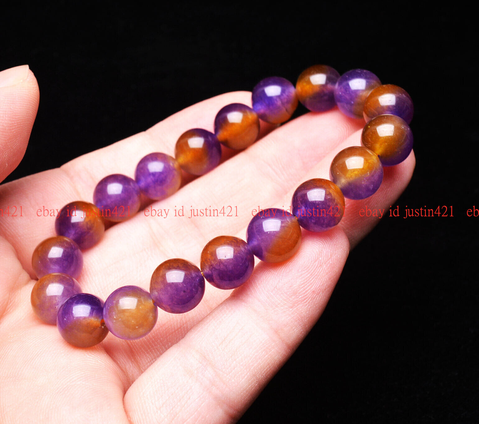 10mm Natural Ametrine Purple Yellow Crystal Gemstone Round Beads Bracelet 7-9″