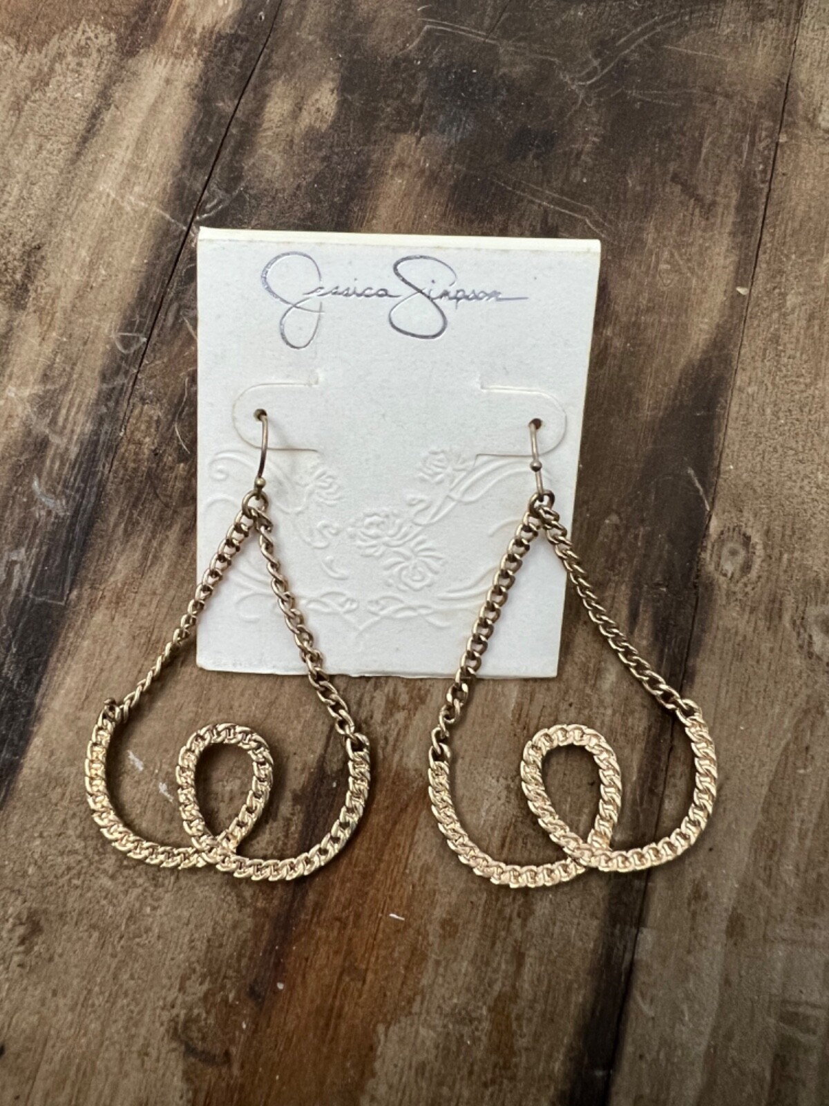 JESSICA SIMPSON NEW GOLD TONE CHAIN DROP DANGLE BOHO EARRINGS 2″