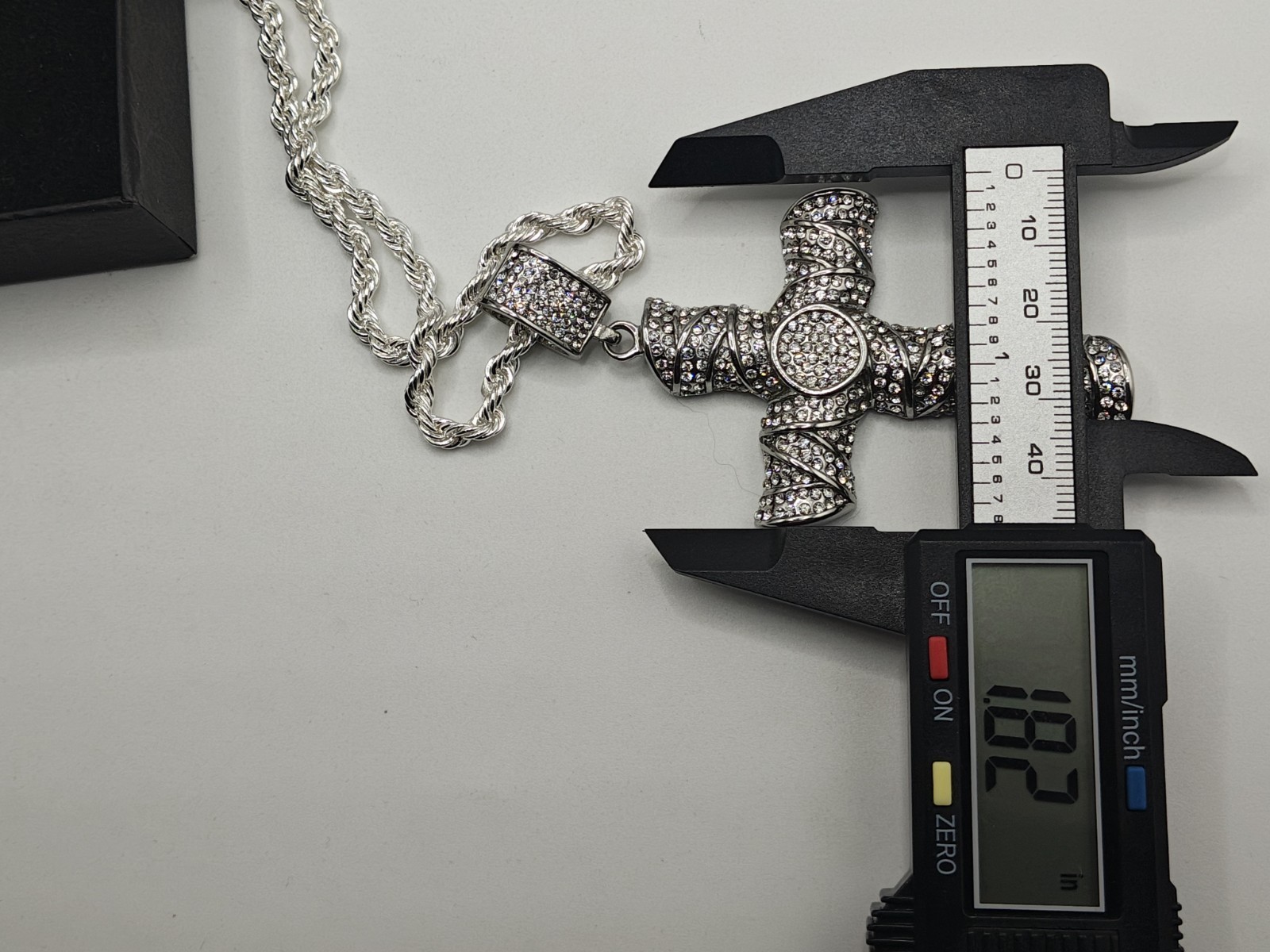 White Gold Filled Diamond Cut Rope Chain Silver Plated Stainless Cross Pendant