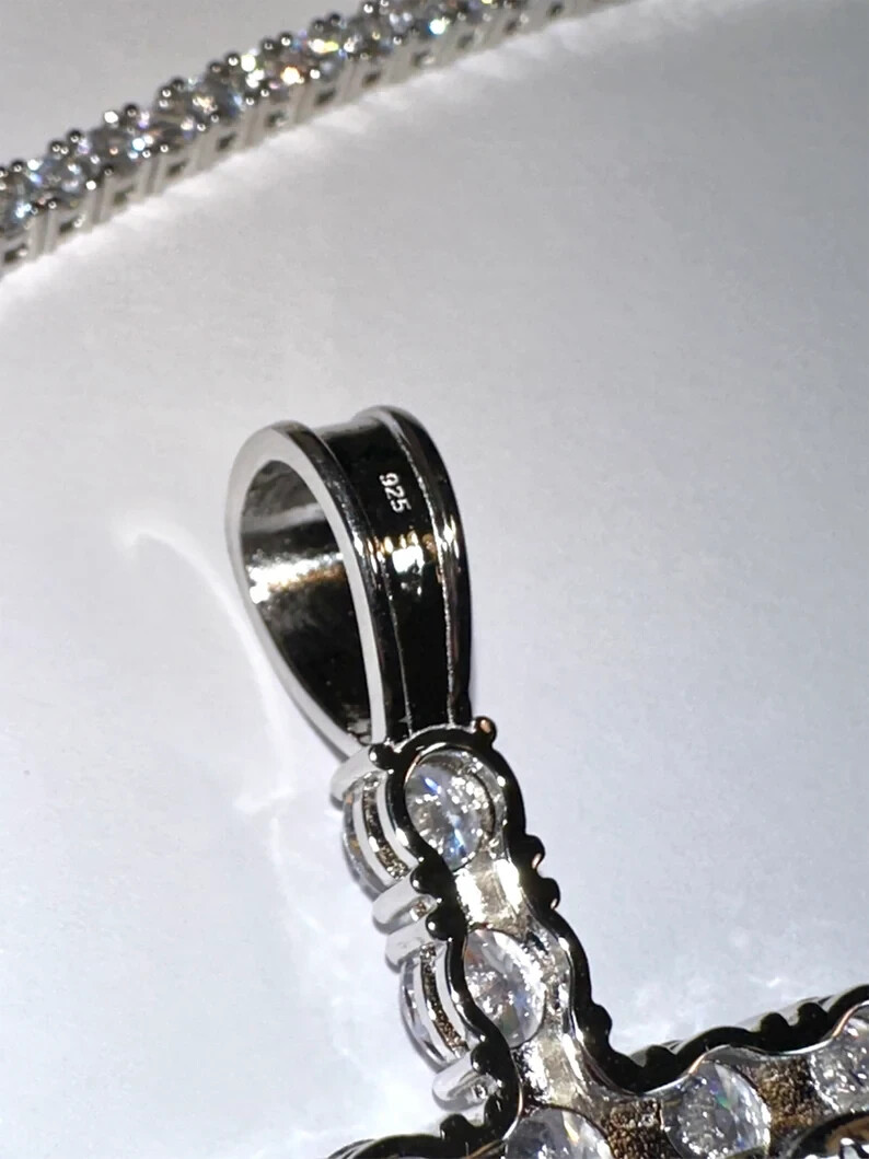 Eye-Clean White Cubic Zircon Cross Necklace 20 Inch 925 Sterling Silver Jewelry