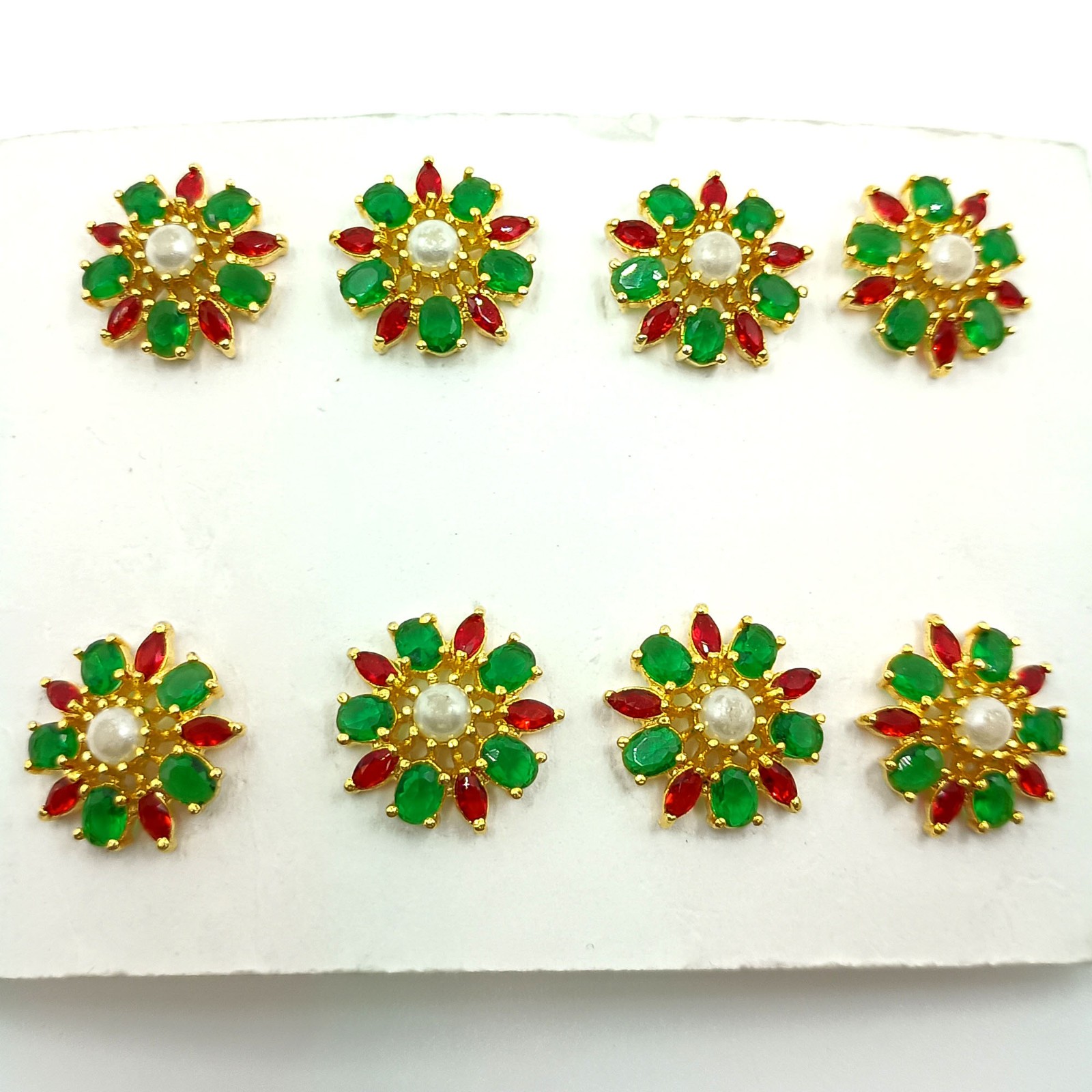 Elegant Ruby Emerald Pearl Stud Earrings 22k Gold Plated Indian Ethnic Jewelry