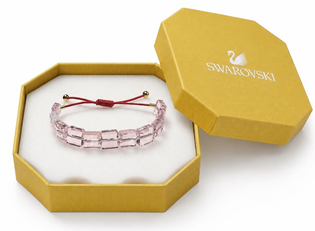 Swarovski Flower Bracelet Pink Crystal Red Cord 5614974 New Open Box