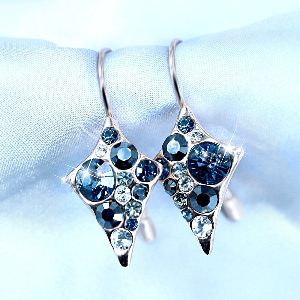 Navy lozenge made with SWAROVSKI crystal pave 18k rose gold filled hoop earrings