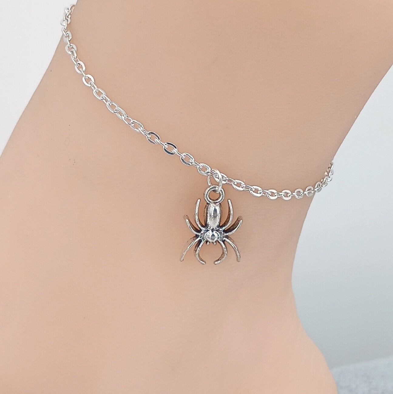 Spider Anklet Bracelet Silver Cable Chain 7, 8, 9, 10, 11, 12 In 1005-328