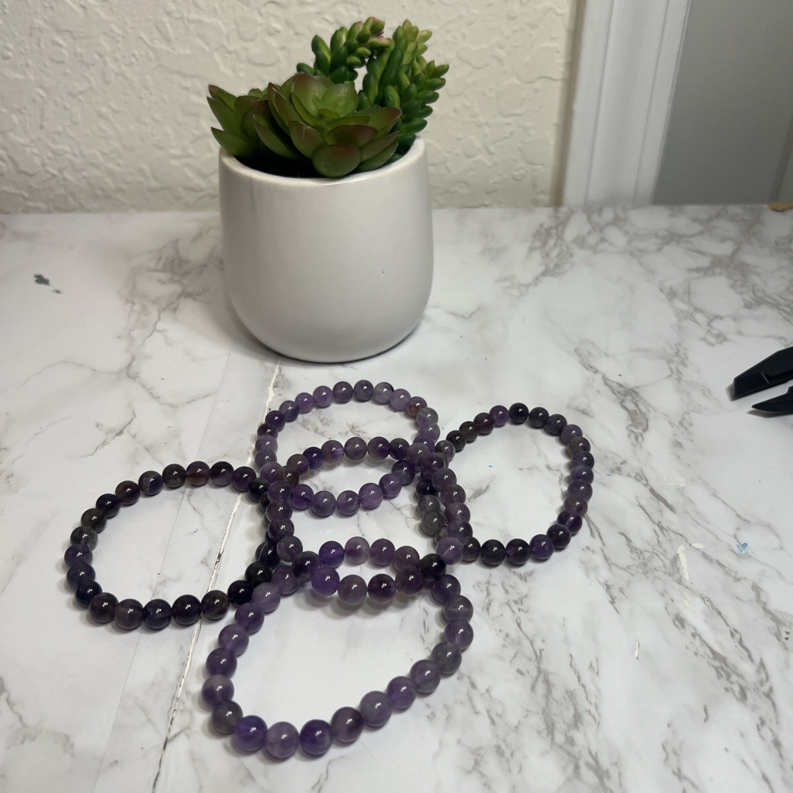 Women Men Stretchy Handmade Natural Amethyst 8.3mm Gemstone Round Beads Bracelet