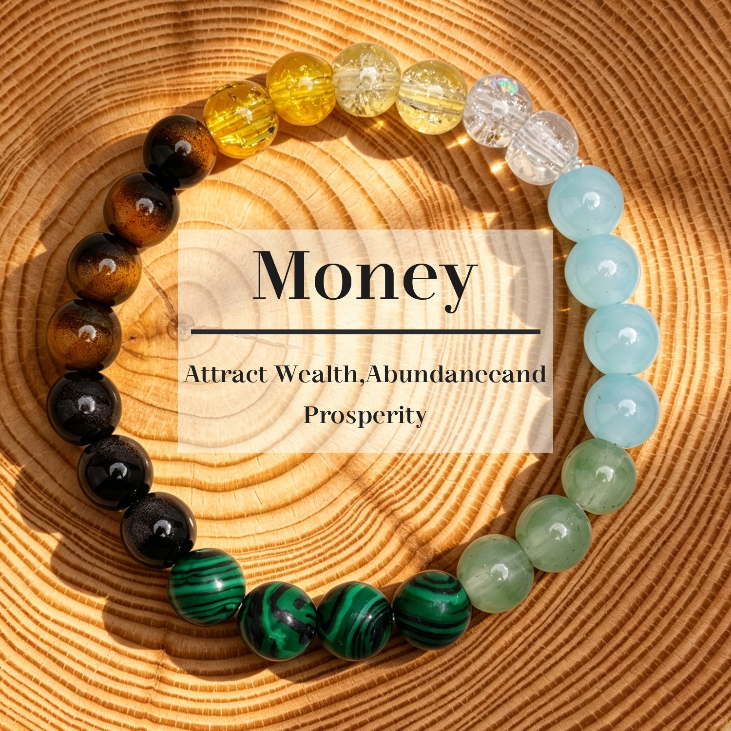 Money Wealth Natural Stone Bracelet Crystal Beaded Stretch for Him Her Gift Idea