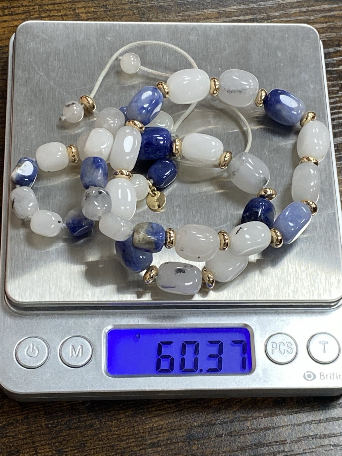 LR Branded gemstones beads Necklace up to 24″ in white and blue
