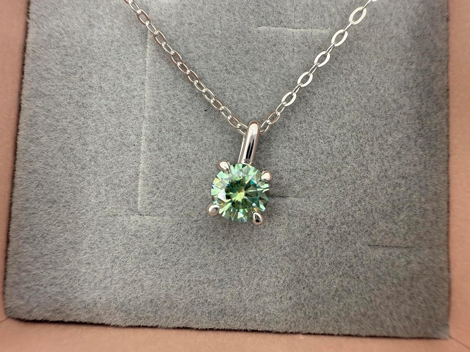 Cyan Moissanite Sterling Silver Necklace, 5mm Solitaire Pendant, 0.5 Carat