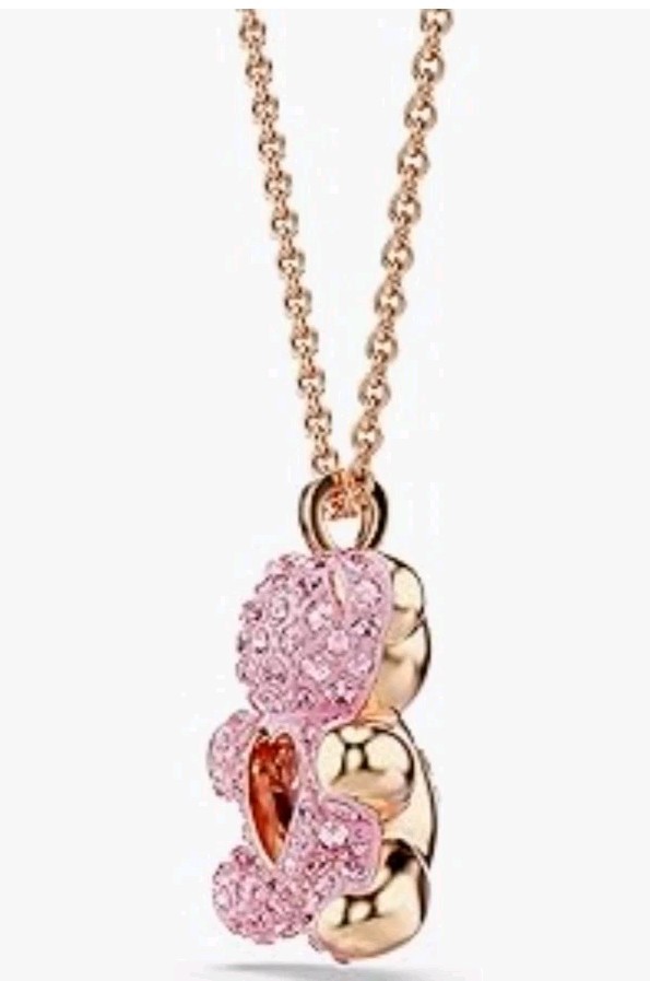 Swarovski Teddy Bear Pendant Necklace Pink Crystals Rose Gold 5642976