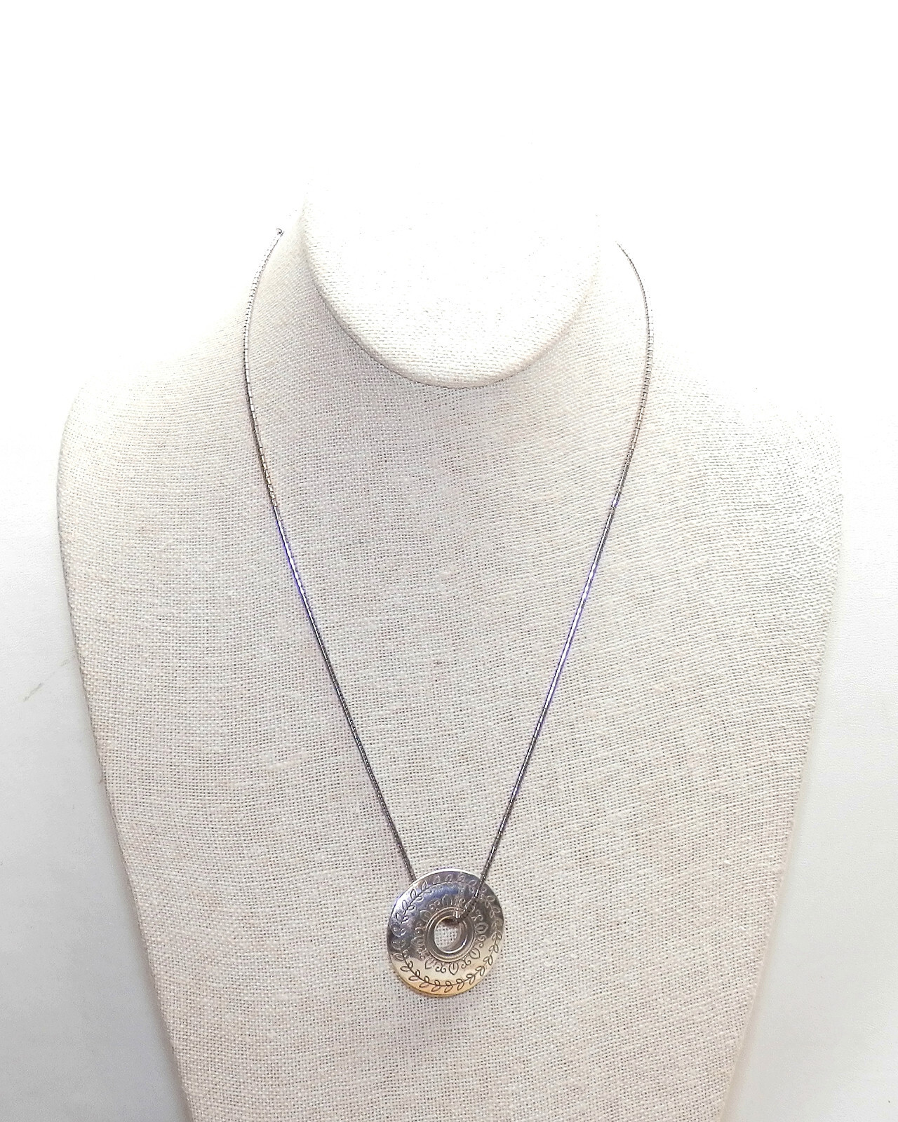 BRIGHTON CARRILLO Silver Plated Round Disc Reversible Pendant NECKLACE 18-20.5in