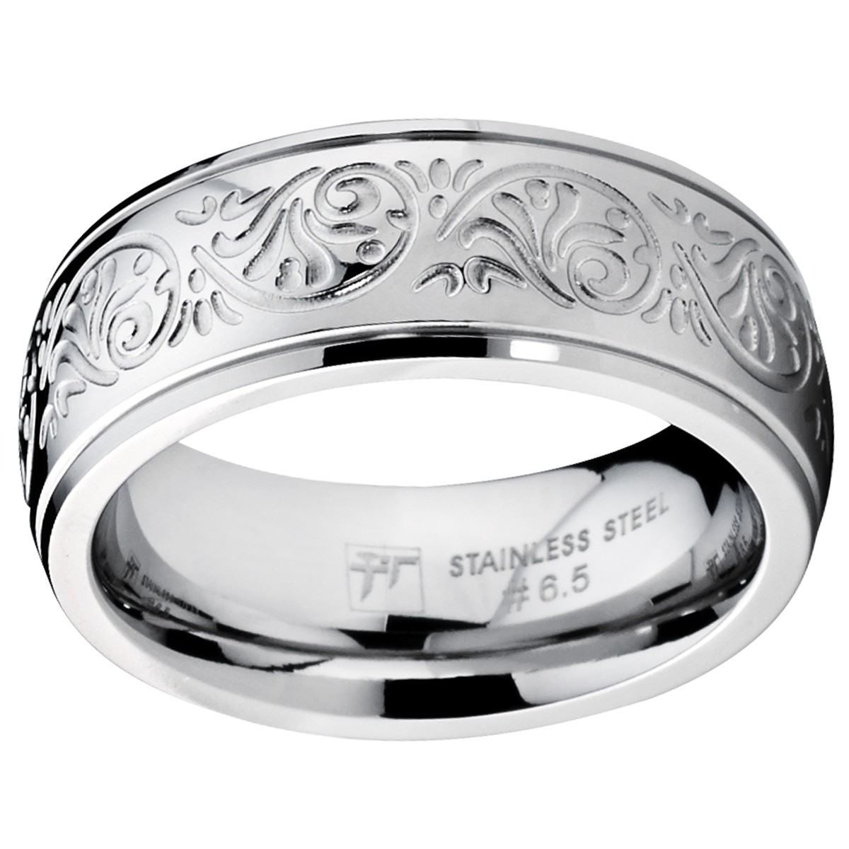 7MM Stainless Steel Ring With Engraved Florentine Design Sizes 4 to 13