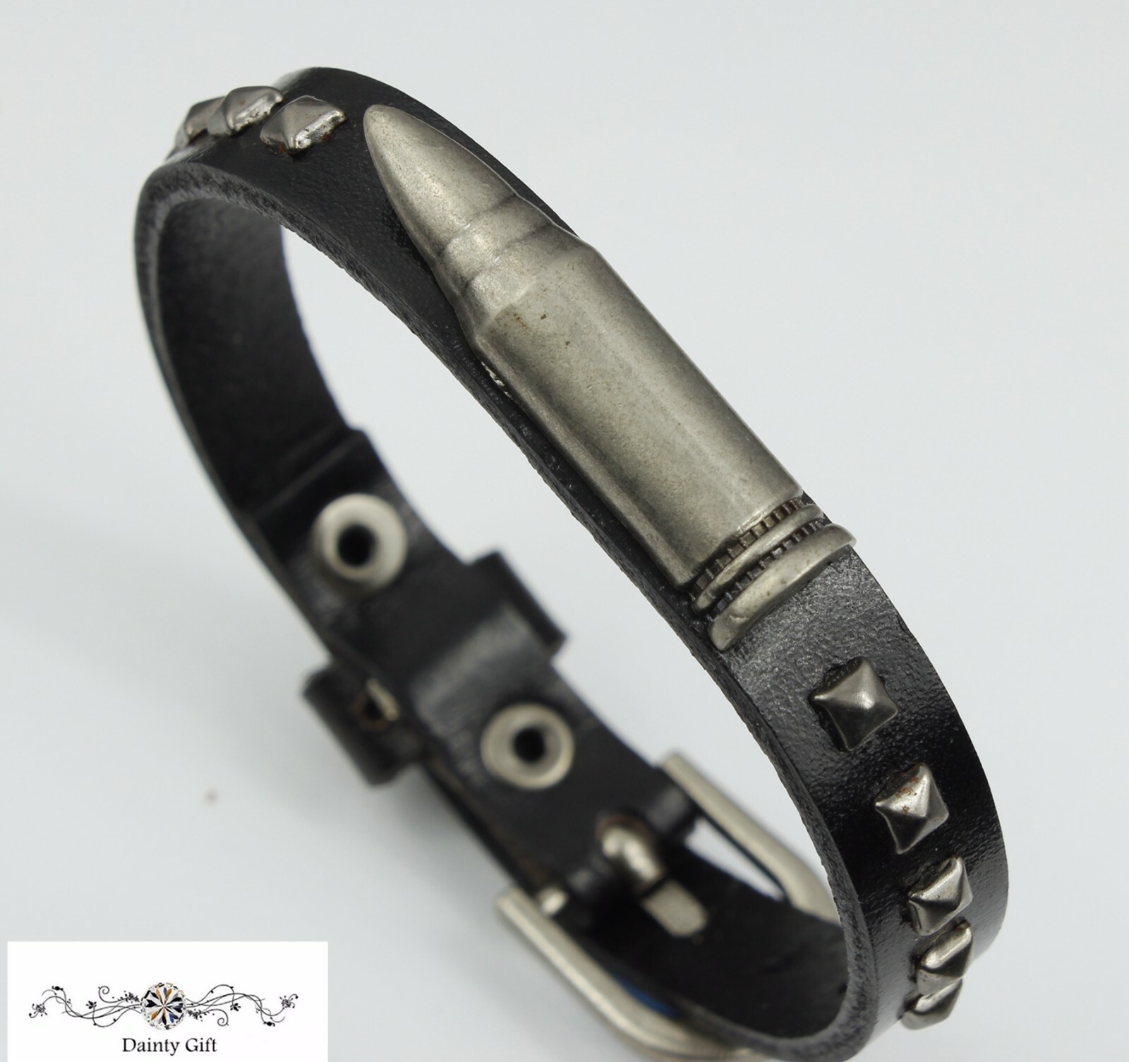 MEN/ Women Punk Bullet Rivet Genuine Leather Wristband Bracelet /Bangle 6.8-8.6″