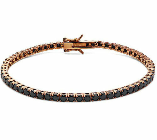 Tennis Bracelet 18cm Silver Plated Rose Gold 18kt Bright Black CIRCONS 3mm