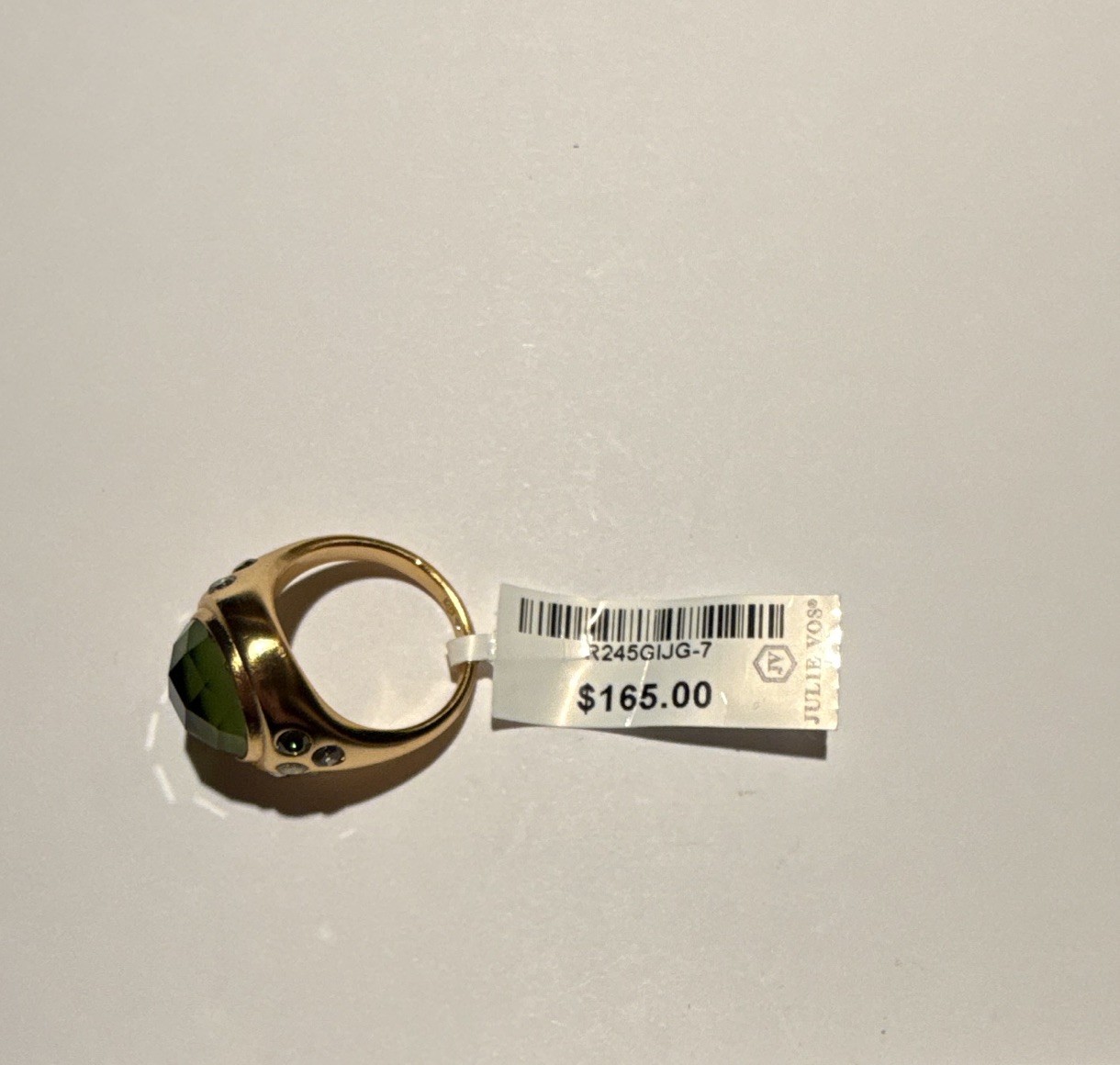 Julie Vos Rainbow Gold Tone Statement Ring Size 7 Green Iridescent Crystal