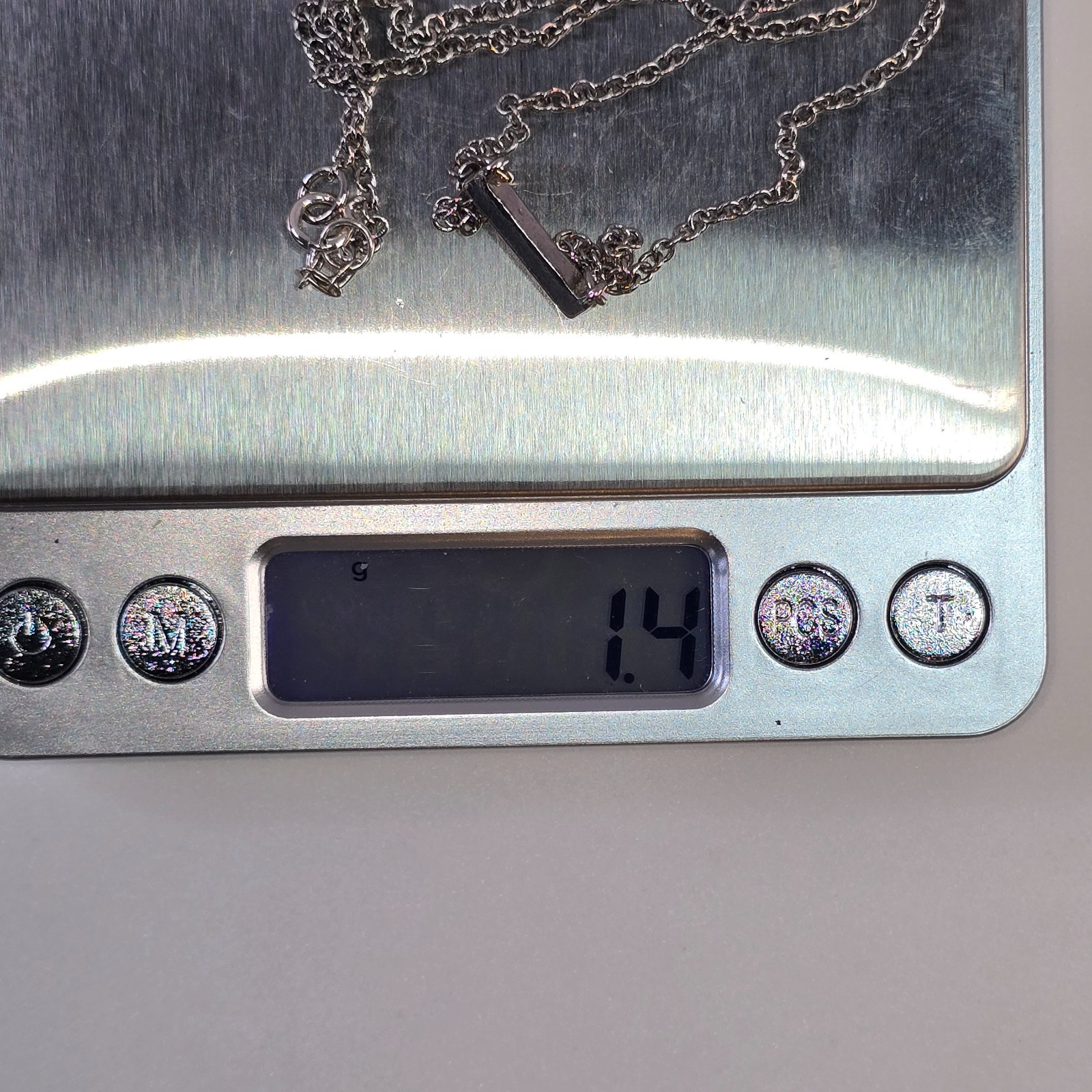 Silver Tone Glass Crystal Bar Pendant Necklace Minimalist Dainty 14 In Necklace