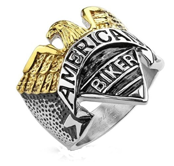 American Biker Eagle Ring in Goldtone & Stainless Steel Old School Motorcycle 77