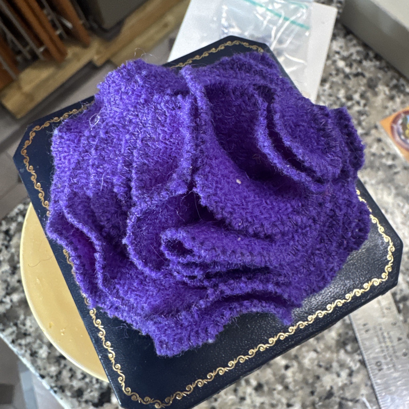Beautiful Handmade Harris Tweed Flower Brooch Pin Purple