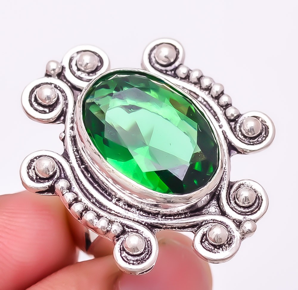 Tsavorite Quartz Gemstone 925 Silver Plated Jewelry Ring s.7 T2911