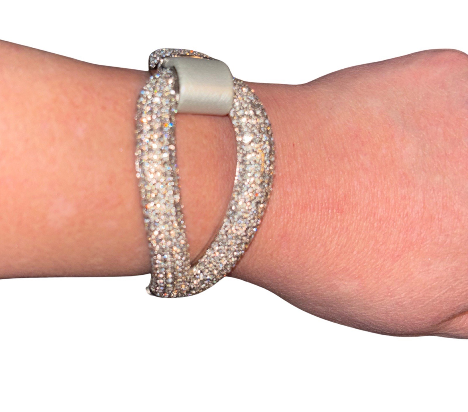 Joan Boyce Bracelet Silver-in-color Comfort Leather Rhinestones Magnetic Closure