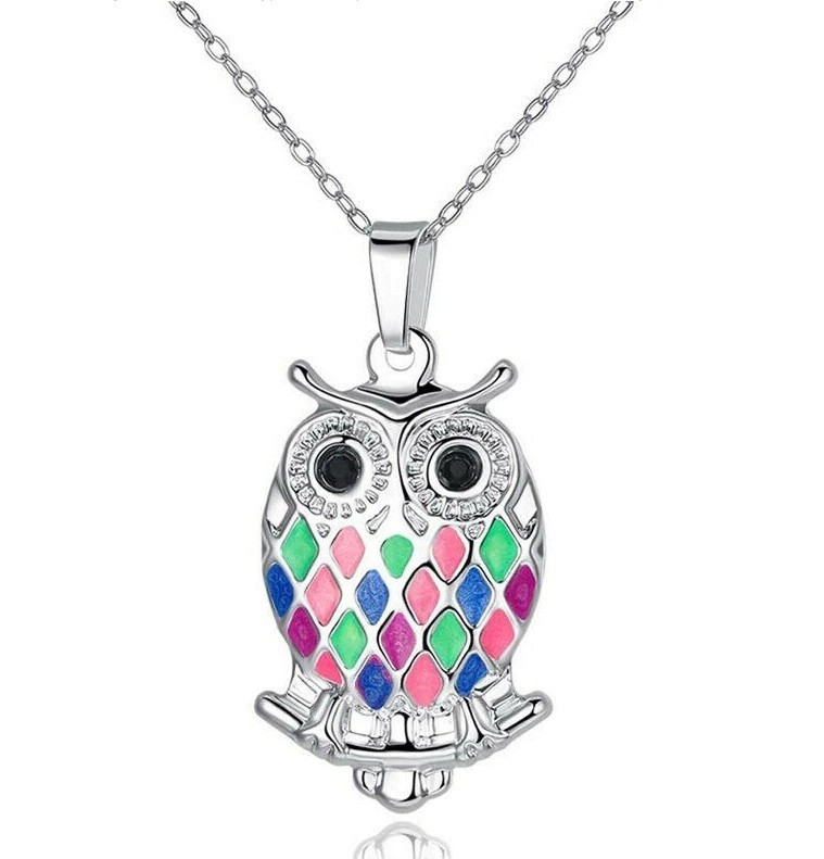 OWL 1-1/4″ x 3/4″ Pendant Necklace 18″ Chain (#16) Multi-color