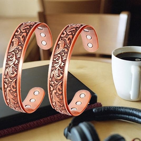 1PCVintage Scroll Engraved Copper Cuff Bracelet 6 Magnet Magnetic Therapy Bangle