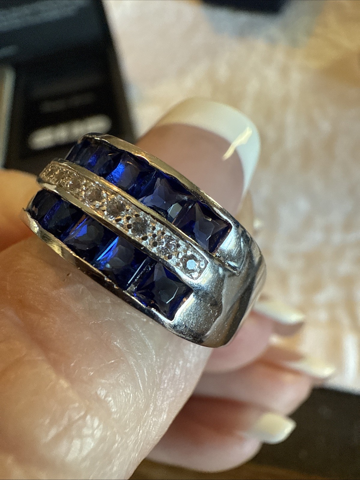 Blue Sapphire Invisible Setting Size 7.25 Statement Piece Sterling Silver