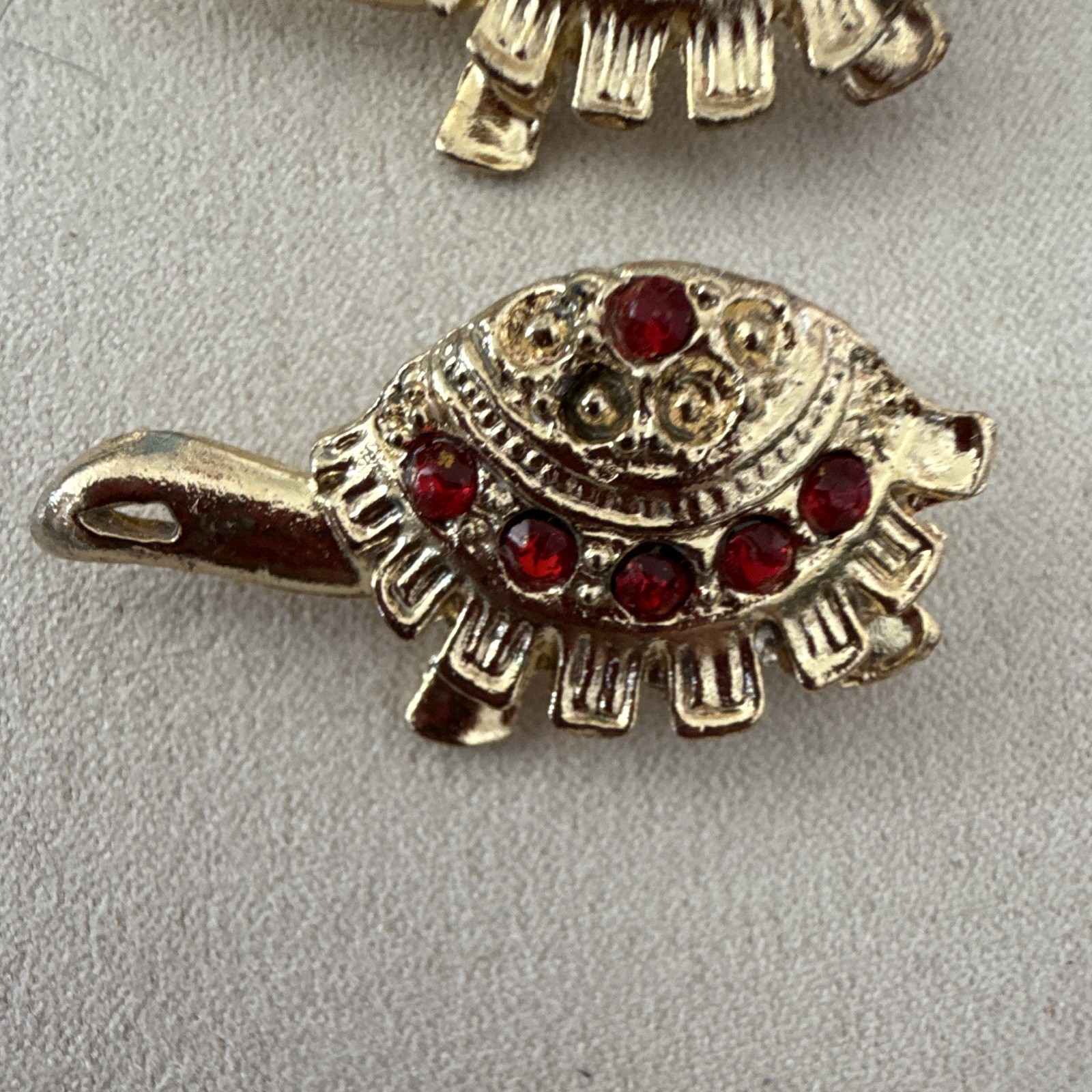 Lot of 2 Gold Tone Turtle Brooch Pins Red Round Rhinestone Animals & Insects