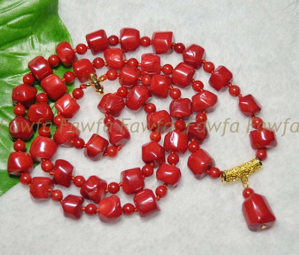 Real Natural Coral 10-12mm Red Coral Gems Beads Pendant Necklaces 16-36″ AA