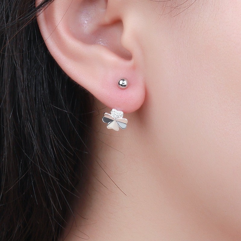 Women’s Four Leaf Clover Ear Hook Earrings Screw Buckle Ear Bone Nail Copper