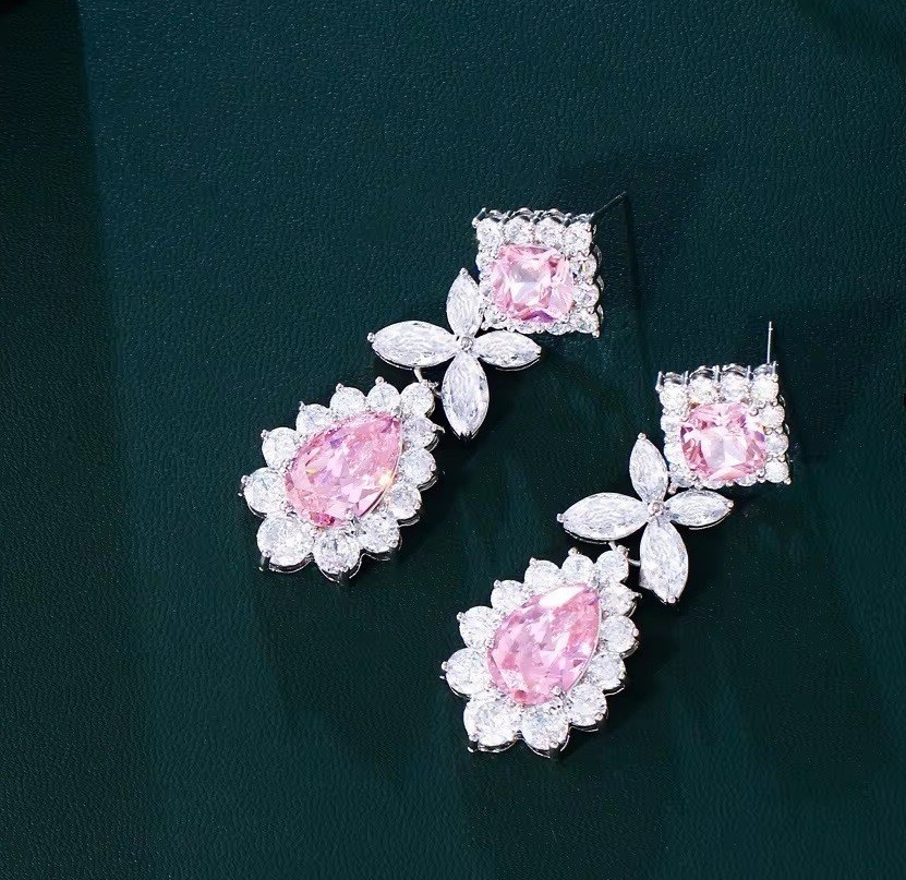 3CT Pear Cut Simulated Pink Sapphire Drop Dangle Earrings 14K White Gold Plated