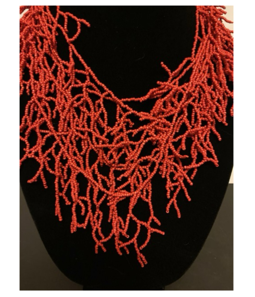 Vintage Heavy Necklace – Red Seed Beads simulated Red Branch Coral