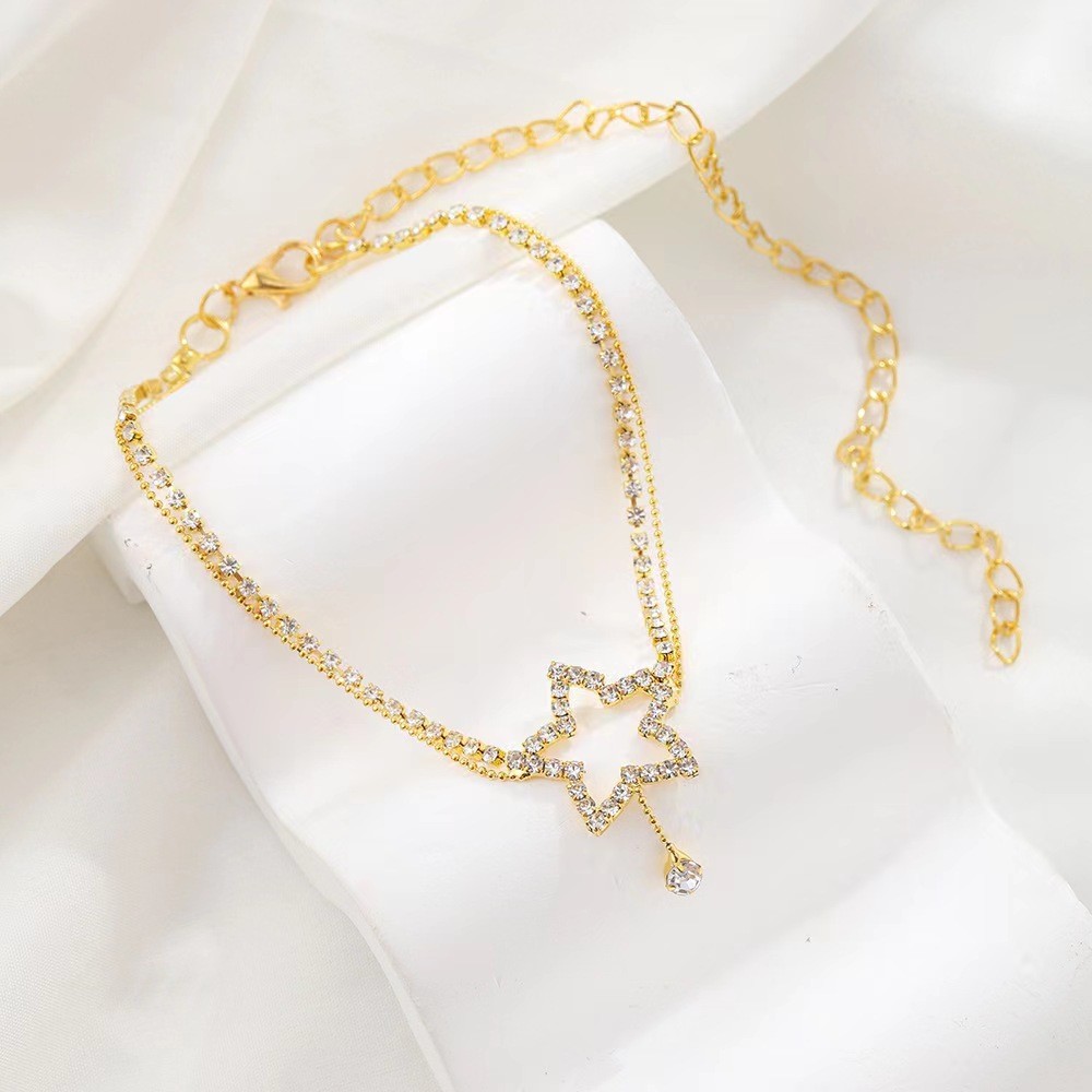 Women’s Stylish Star Heart Rhinestone Bead Necklace Anklet Jewelry Set