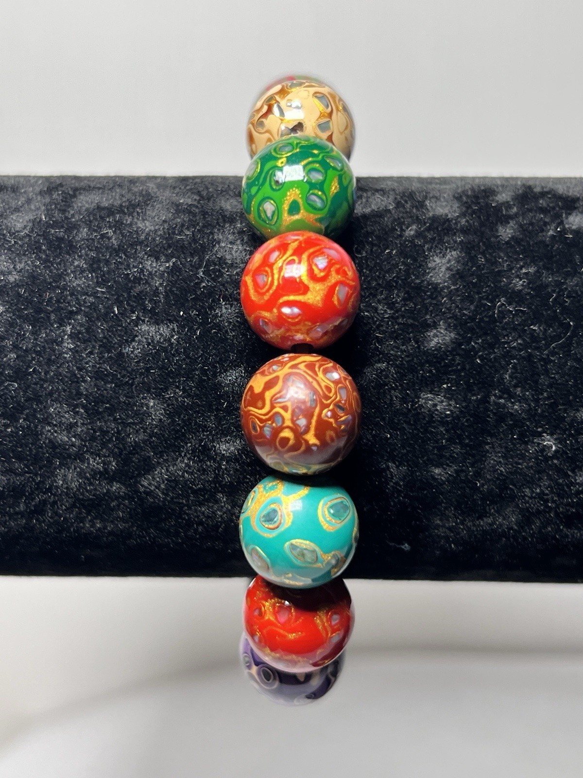 Multi-Colored Chinese Lacquer Beaded Bracelet Stretchable – 12mm