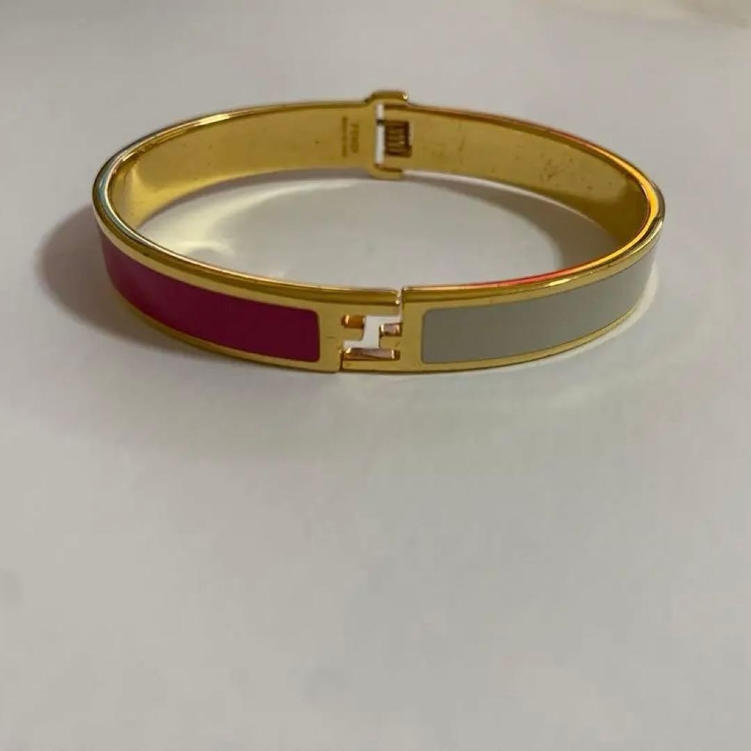 Auth Fendi Bracelet Bangle Gold Pink White Size M Women’s Accessory Wristband