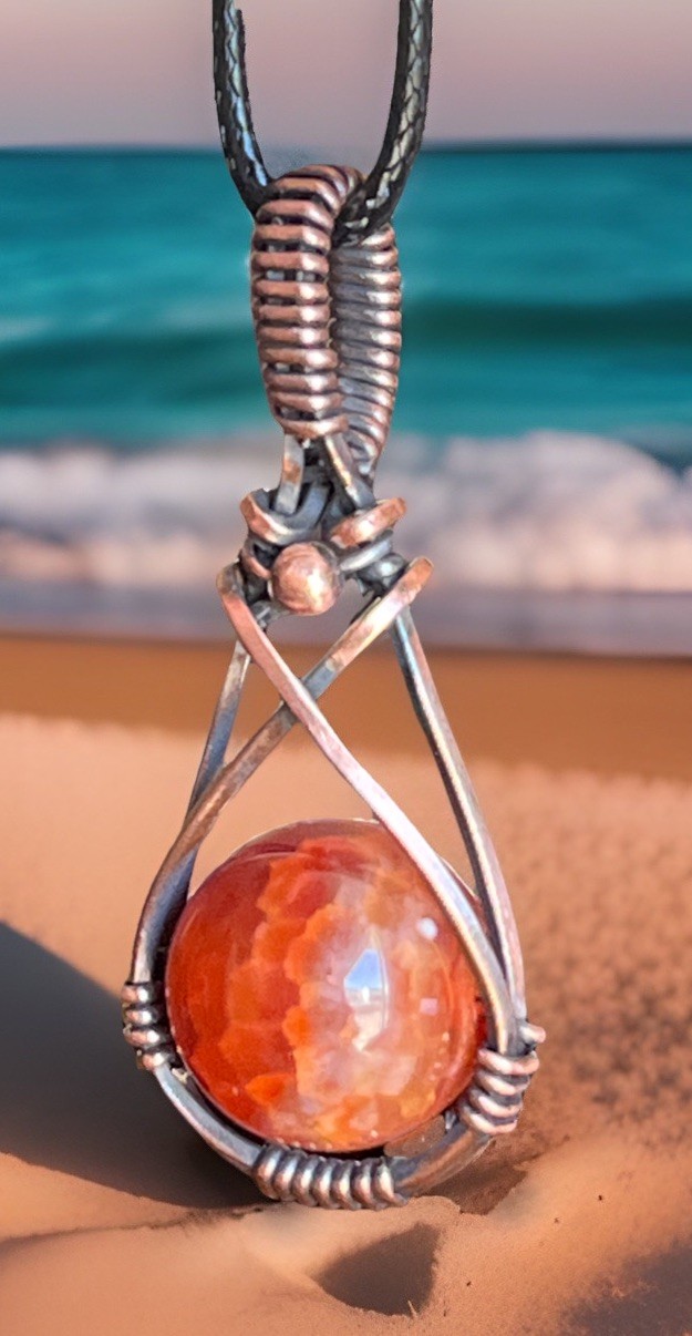 Snakeskin Carnelian ~ Handmade Copper wire wrapped pendant jewelry 18a