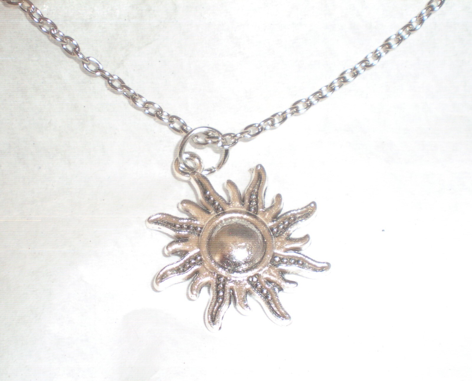 NEW Silvertone Celestial Sun Pendant Necklace 18 Inch Chain w/ 2 Inch Extension