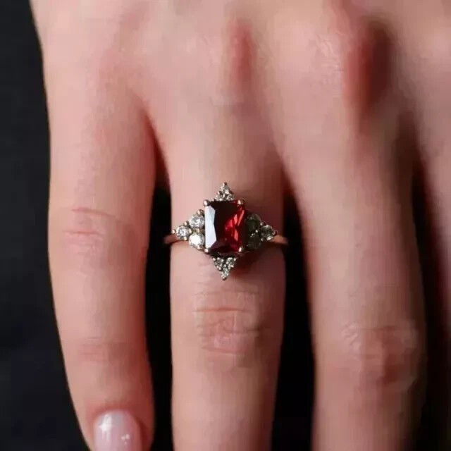3Ct Emerald Cut Simulated Ruby Women’s Engagement Ring In 14k Yellow Gold Plated