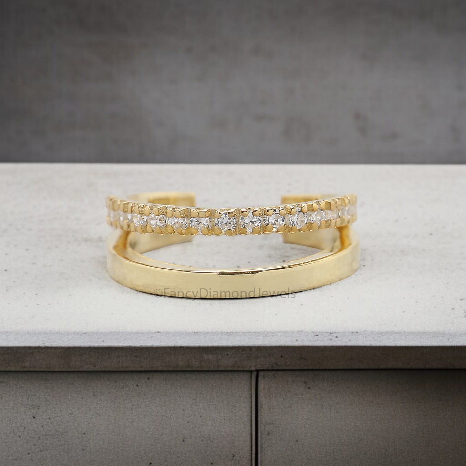 Round Brilliant Cut Colorless Moissanite Diamond Ear Cuff Double Band Ear Cuff