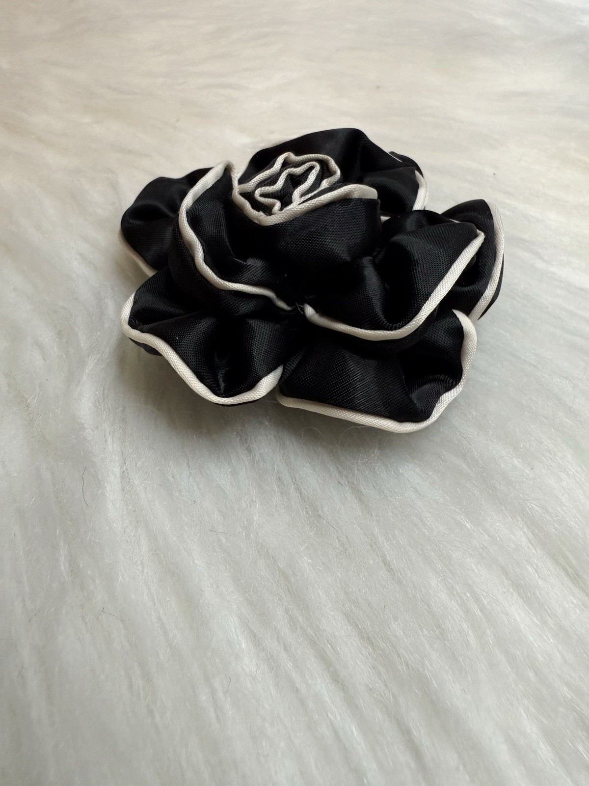 Camellia Flower Brooch Pin Scarf Clip Hair Clip Black Satin New Handmade Gift