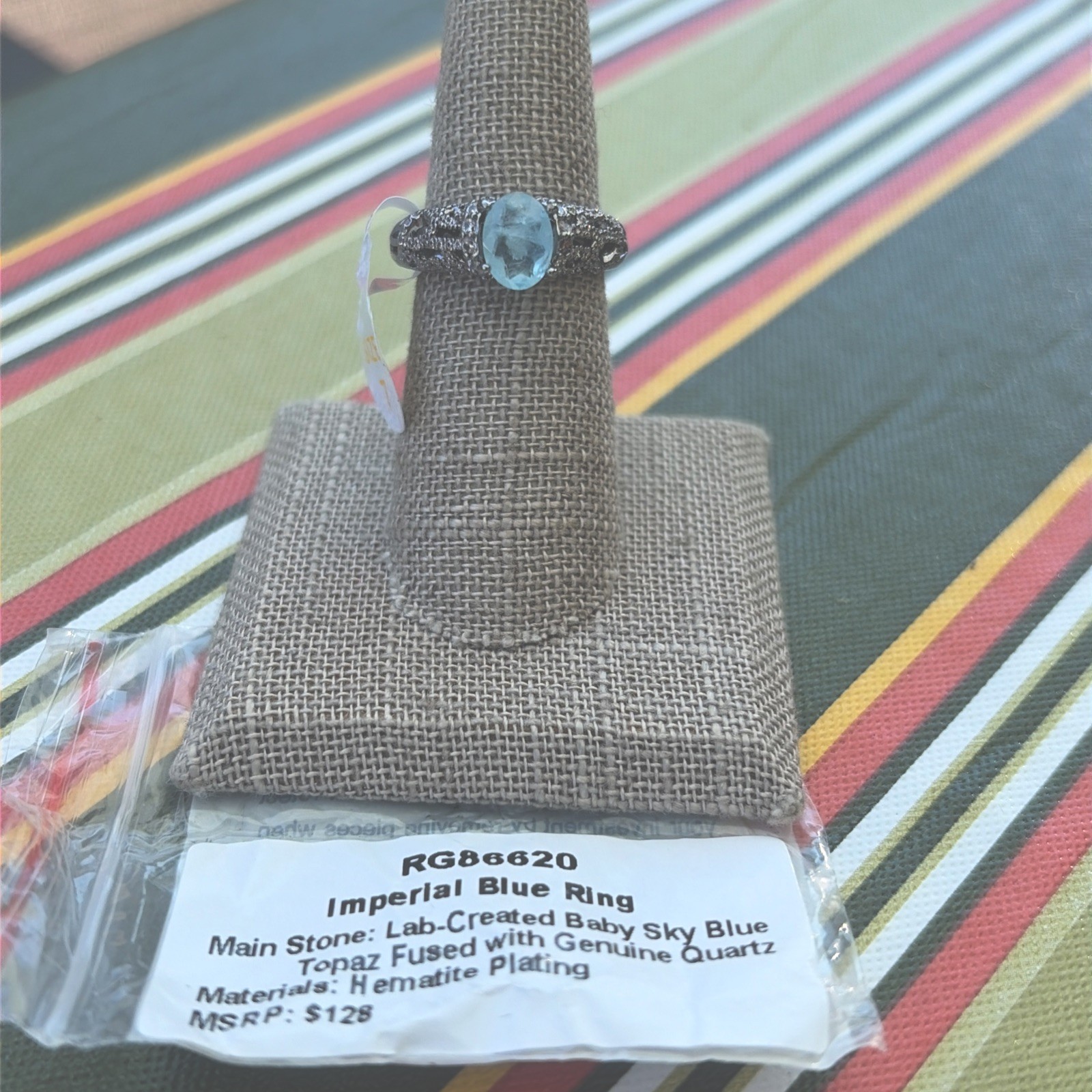 Bomb Party Sz 7 RG86620 Imperial Blue Ring hematite baby sky blue topaz