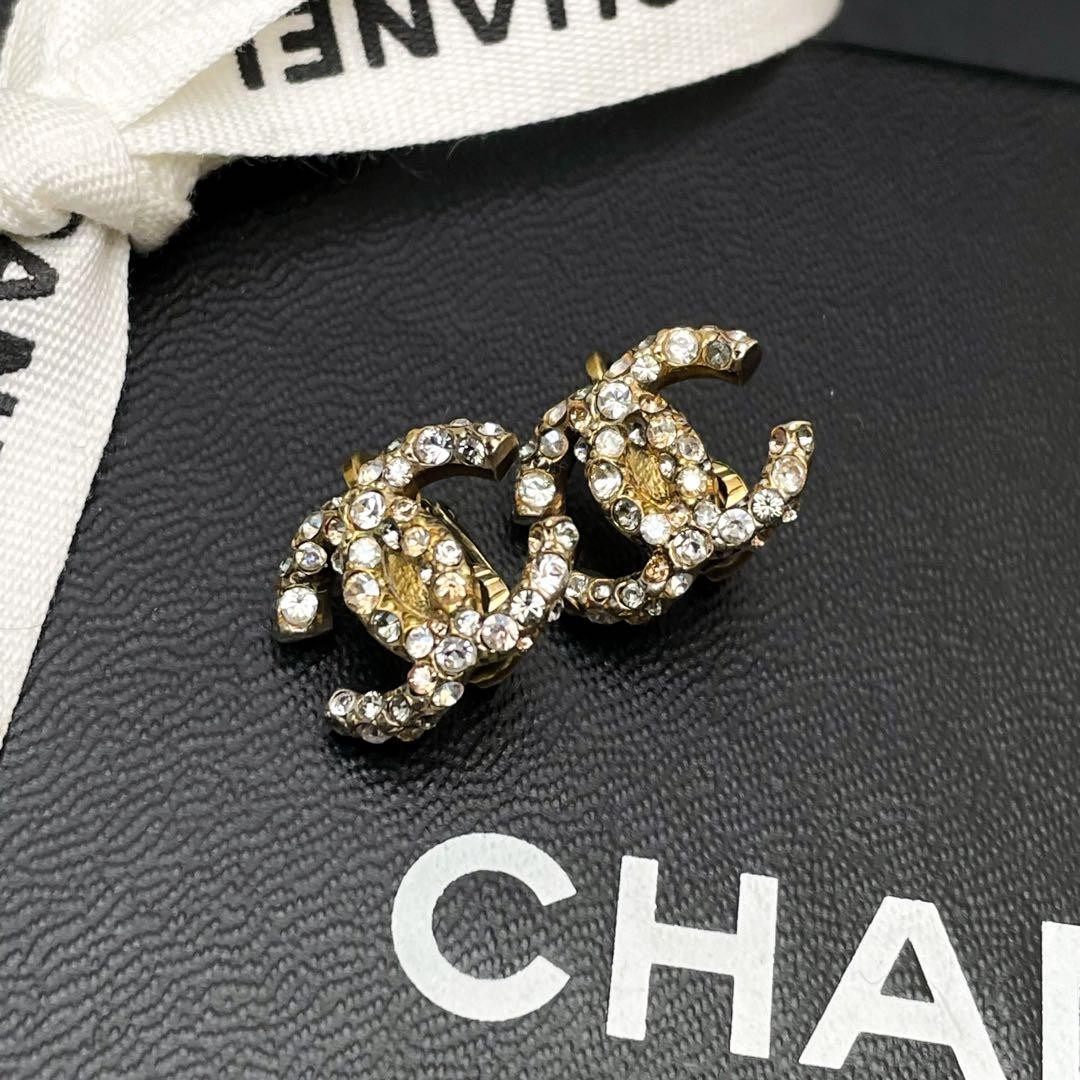 Chanel Coco Mark Earrings 07A Rhinestone Icon Gold Women’s Jewelry Accessories