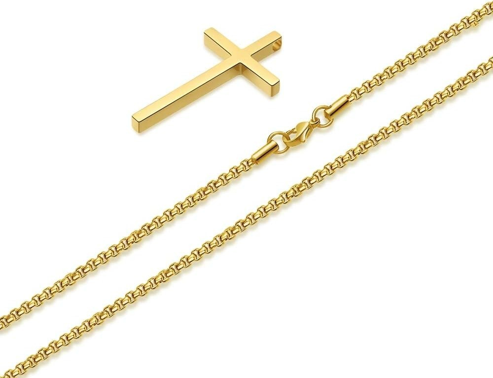Plain Gold Cross Pendant Necklace – Eco-Friendly Stainless Steel, 20 Inch Length