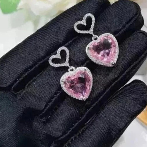 2CT Heart Cut Pink Simulated Sapphire Dangle Drop Earrings 14K White Gold Plated