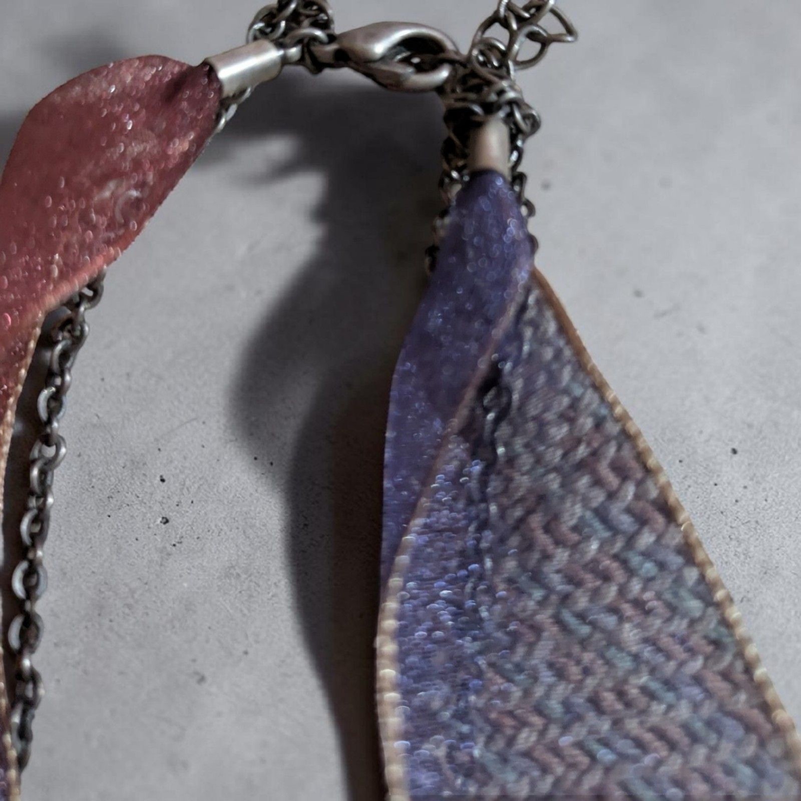 Boho Ribbon Choker Necklace Pink Purple Iridescent Pendant Fairycore Cottagecore